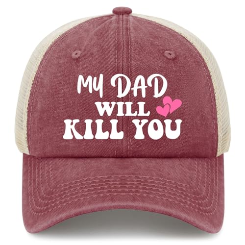 My Dads Will Kill You Hats for Men Fashion Washed Distressed Baseball Caps Deep Rose