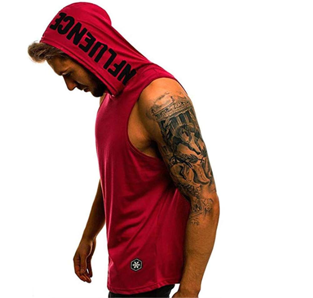HOTCAT Camiseta con Capucha de Tirantes Deportes para Hombre, Tops Camisa sin Mangas de Verano Fitness Tirantes Muscle Estampado