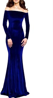 TTYbridal Off The Shoulder Velvet Mermaid Evening Gown Long Prom Party Dresses with Two Sleeves Price In India