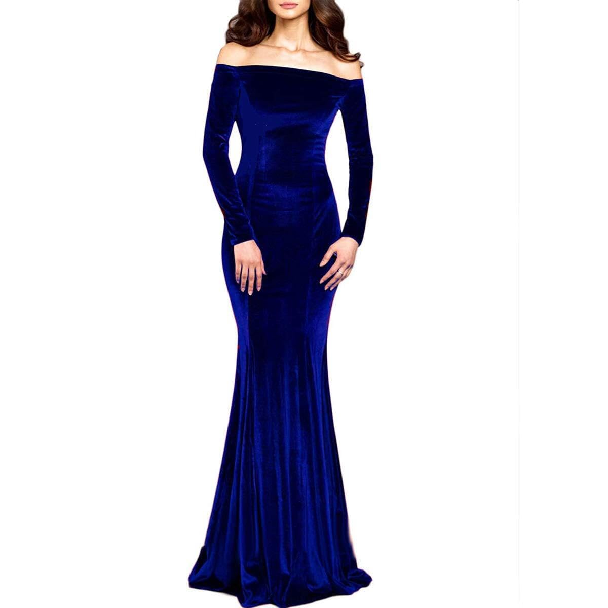 TTYbridal Off The Shoulder Velvet Mermaid Evening Gown Long Prom Party Dresses with Two Sleeves - Review, Price and Buying Guide