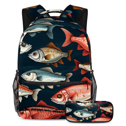 Cartable poisson rouge artistique grand volume avec sa trousse