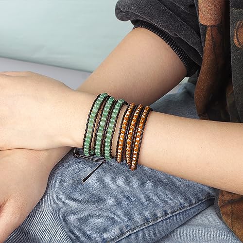 Image of KELITCH Skull 3 Wrap Leather Bracelet Punk Beaded Bracelets Stackable Gothic Bangle Bracelets