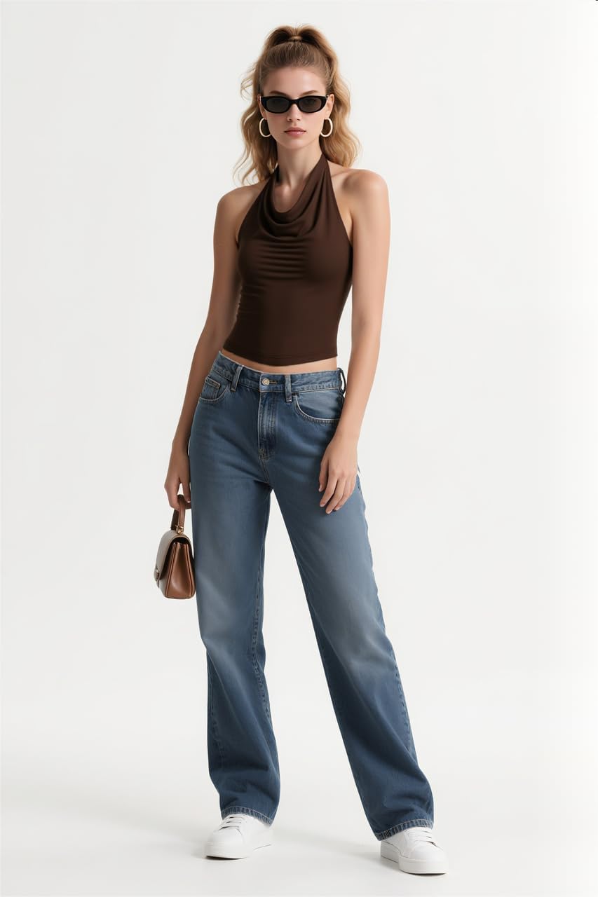 Women Halter Tanks Tops Backless Double Line Cowl Neck Going Out Cami Tops Sexy Cute Tops - Image 2