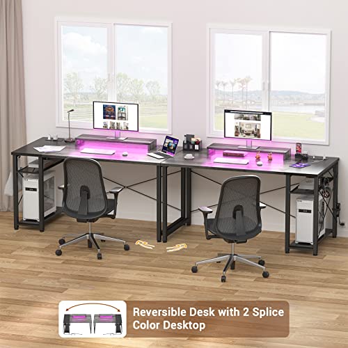 Armocity Computer Desk With Led Lights, 47 Gaming Desk With Power Outlet And Usb, Reversible Laptop Table With Moveable Monitor Stand, Small Desk For Small Spaces, Office, Gaming Room, Grey And Black #TOP3