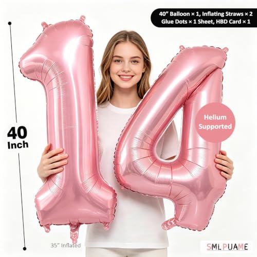 Image of 40 Inch Pink Number 4 Balloon, 4th Birthday Decoration Boys Girls