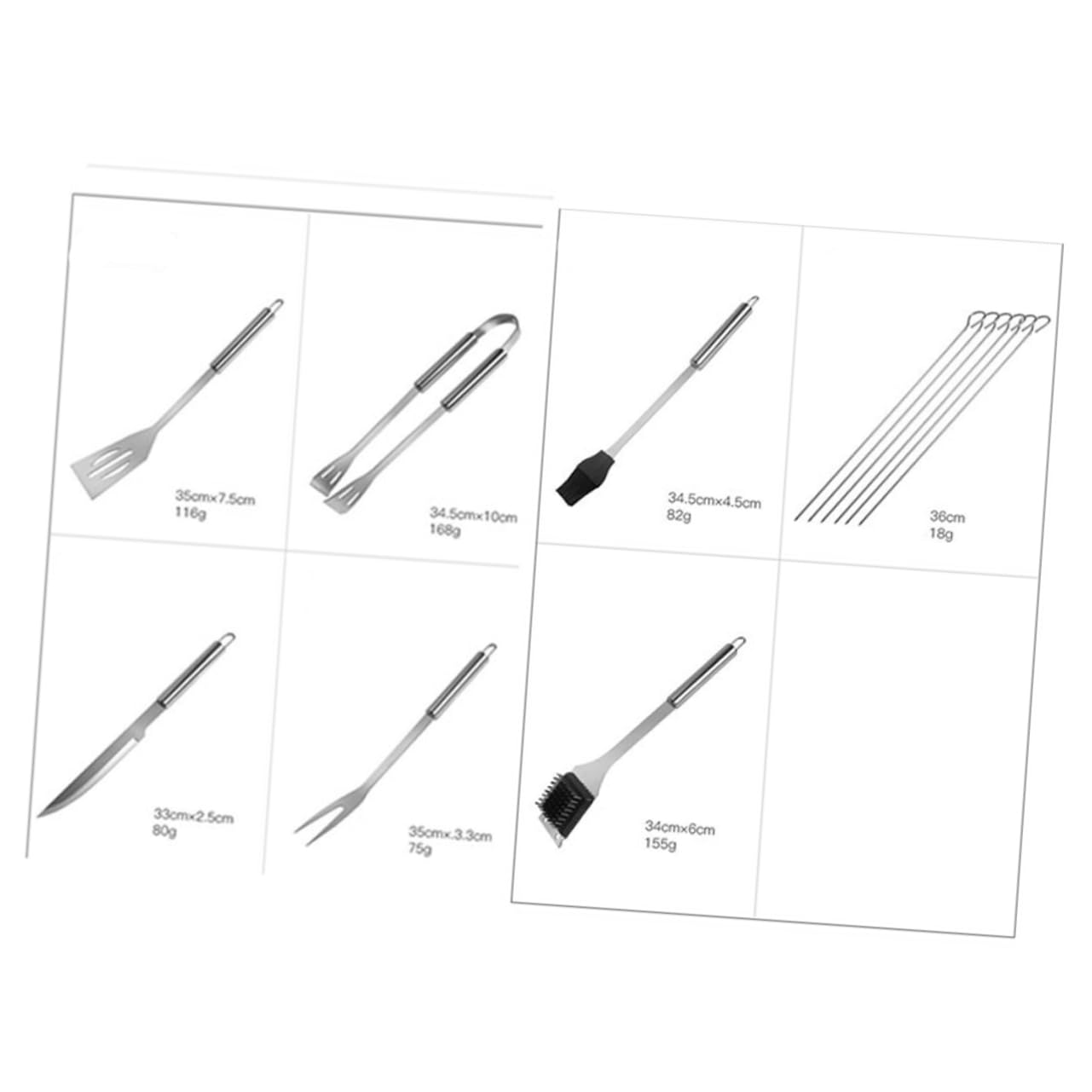 Alipis 12 Stück Grillwerkzeug-set Aus Edelstahl Mit Schaufel, Zange, Messer, Gabel, Bürste, Stahlbürste Und Spieß in Tasche Für Picknick Und Camping