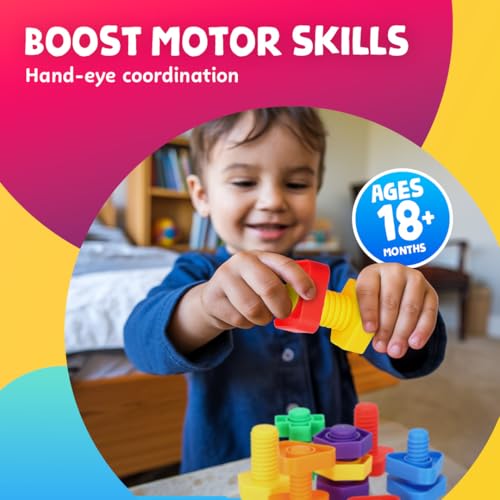image for Skoolzy 12 Pc Jumbo Nuts and Bolts - Montessori Set for 18 Month+ Kids