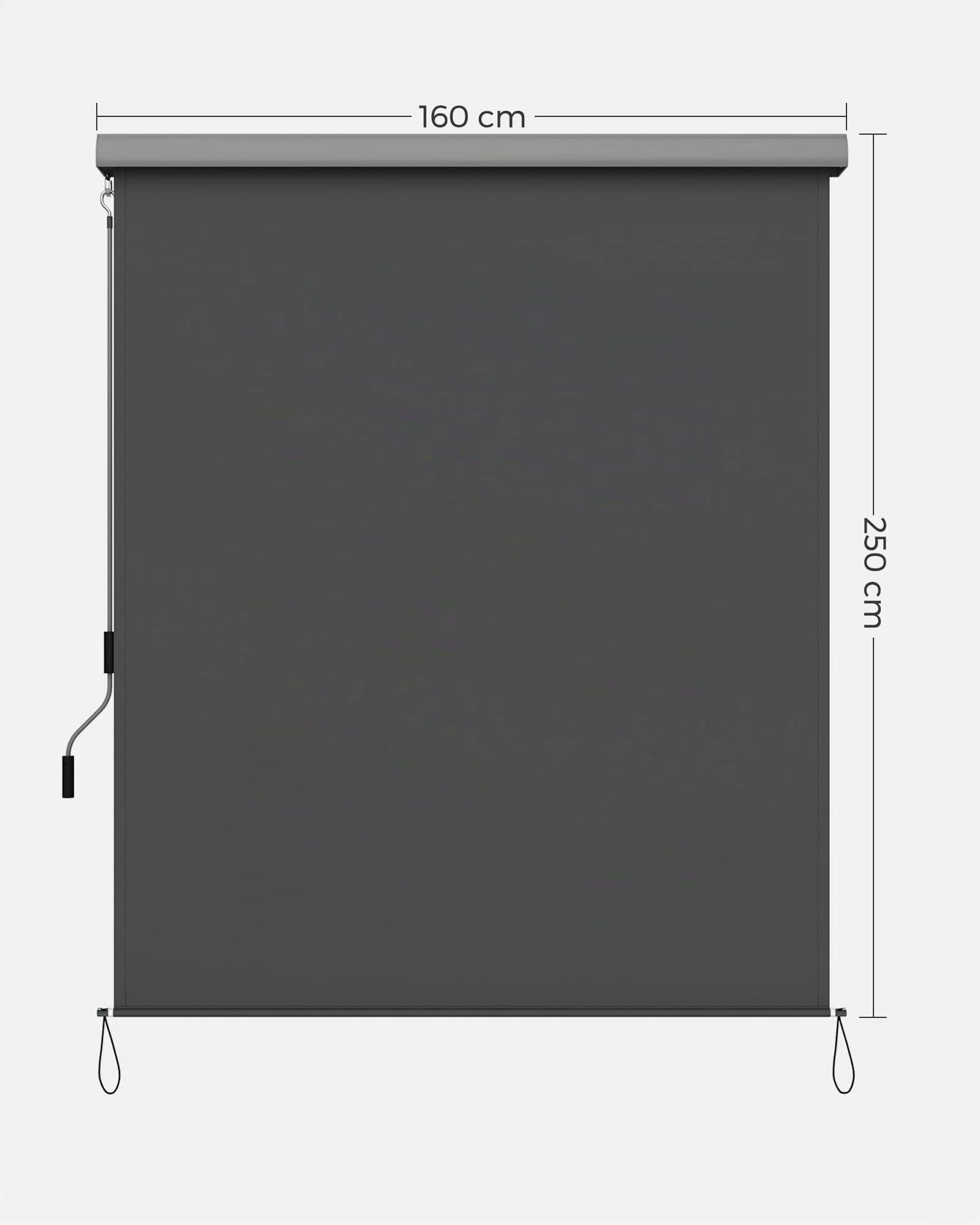 SONGMICS 2.5 x 1.6 m (H x L), Store Vertical, Brise-Vue rétractable, Paravent d’extérieur, Pare-Soleil, pour Balcon, Patio, terrasse et Jardin, avec boîtier, Protection de Vie privée, Gris GSA165GY