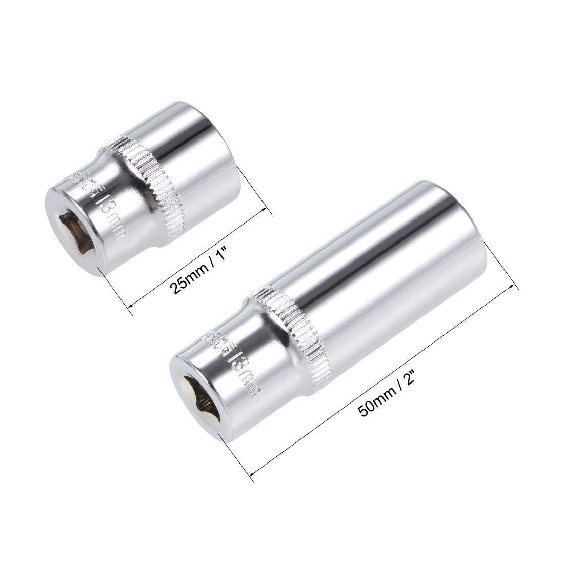 TOP-VIGOR 2Pcs 1/4-Inch Drive by 13mm Deep and Shallow Socket, Cr-V Drive Socket, 6-Point, Metric for Auto Repairing and Household - Image 2