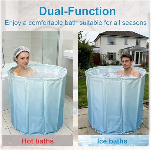 Miniatura 4 de Wellzenith Bañera Plegable 70 65 Cm Para Adultos Tina Portátil Profunda Para Agua Caliente Y Fría, Tubo De Drenaje Y Cojín De Asiento, Bañera Plegable Para Baño Pequeño O Apartamento