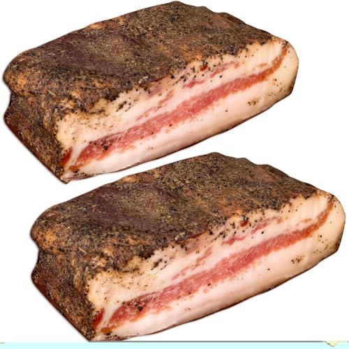 WURSTBARON® Guanciale Stagionato für Spaghetti Carbonara, getrocknet mit Pfeffer, Speck/Schweinebacke aus Italien (2x400g)