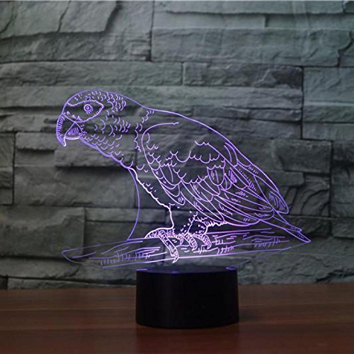 3D Parrot Night Light Lamp - 7 Color Changing LED, Touch Control, USB Powered, Acrylic Decorative Light - View #2
