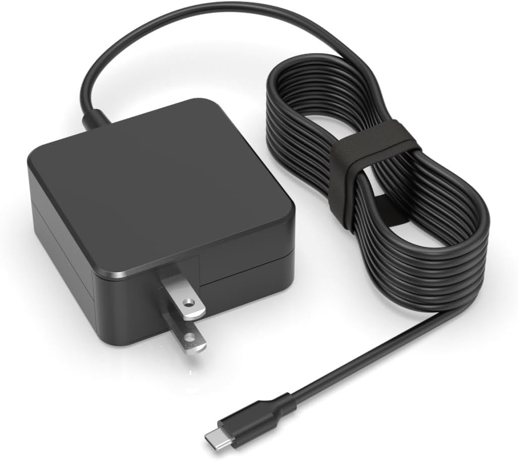 Image showing the GUY-TECH USB-C AC adapter and a close-up of a USB-C port on a device.