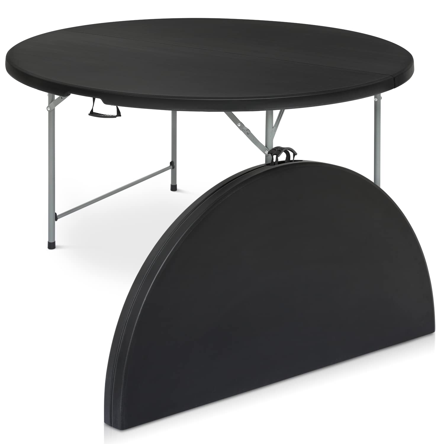 MoNiBloom 5.5Ft Folding Plastic Table Heavy Duty Plastic Fold in Half Commercial Banquet Even Indoor Outdoor Table with Handle, Black