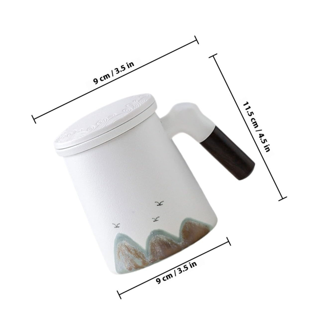 Sosoport Taza de Cerámica con Infusor y Tapa, Filtro para Té Suelto, Asa de Madera, Adecuada para Desayuno y Escritorio