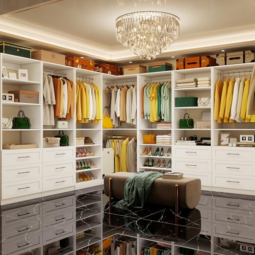 Vomavex Closet System with 4 sets, 101.9" Closet Organizer Systems with 6 Drawers & 8 Hanging Rods & Adjustable Shelves, Walk in Closet Standing Closet System, Corner Closet System Set, White - Image 2