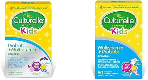 Culturelle Probióticos + masticables multivitamínicos para niños, 30 y 50 unidades, a partir de 3 años, apoyo digestivo e inmunológico