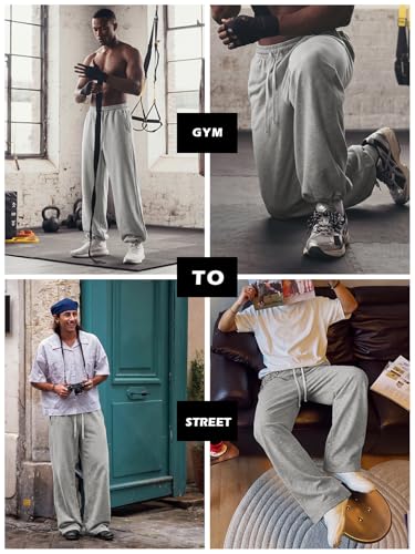 Image of Mens Baggy Sweatpants Adjustable Cuffs 2-in-1 Wide Leg Loose Gym Casual Lightweight Cotton Pants Pockets Drawstring