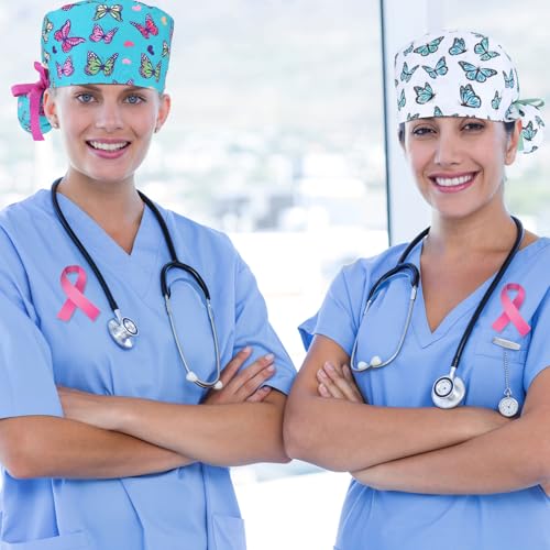Image of 6 Pcs Scrub Caps for Women Doctor Nursing Hats with Buttons Adjustable Tie Back Working Cap Bouffant Scrub Hats for Women Men