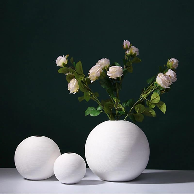 Image of The Purple Tree Round Bubble Ceramic Vase for Home Decor (Pack of 1, White) Rustic Decorative Flower Vase, Round Bubble Vase, Decor for Table Centerpiece, Boho vase