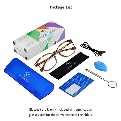 Visionglobal Blue Light Blocking Glasses For Women/Men, Anti Eyestrain, Computer Reading, Tv Glasses, Stylish Square Frame, Anti Glare(Tortoise,+1.00 Magnification) #TOP6