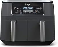 Ninja Foodi DZ201 8-Quart 6-in-1 DualZone Air Fryer - 2 Independent Baskets, Smart Finish & Match Cook for Quick Family Meals, Grey