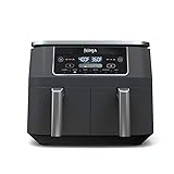 Ninja DZ201 Foodi 8 Quart 6-in-1 DualZone 2-Basket Air Fryer with 2 Independent Frying Baskets, Match Cook & Smart Finish to Roast, Broil, Dehydrate & More for Quick, Easy Meals, Grey 8QT GREY