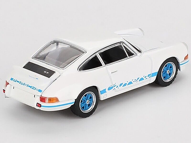 911 Carrera RS 2.7 Grand Prix White with Blue Stripes and Wheels Limited Edition to 4800 Pieces Worldwide 1/64 Diecast Model Car by Mini GT MGT00715