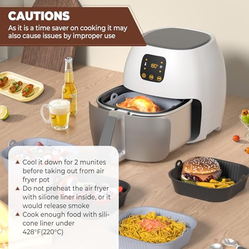 Image of Diboniur Air Fryer Accessories Silicone Mould 5-8 L, 2 x 21 cm Flat Silicone Air Fryer, Basket Mould for Hot Air Fryer, Silicone Liners for Air Fryer, Microwave, Oven (Grey and Black)