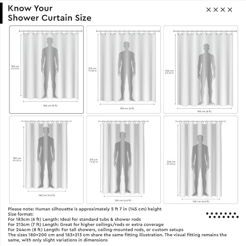 Image of Encasa XO Shower Curtain Waterproof | ZZ Light Grey Bathroom Curtains for Women & Men with 10 Hooks | Easy Installation | Quick-Drying Curtains | (183x183 cm)