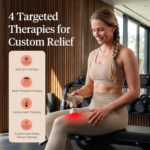 Image of BOB AND BRAD Q2 Ultra Mini Massage Gun with Red LED Therapy Infrared Heat | Portable, Ultra-Quiet Handheld Massager, Muscle Comfort, 5 speeds, 5 heads, Carry Case, Home, Office, Travel
