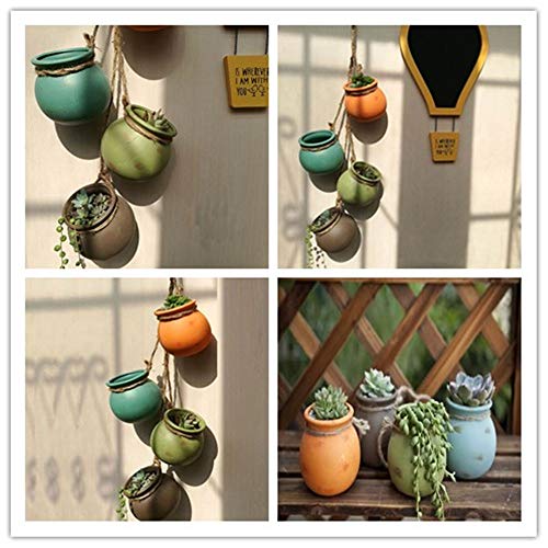 Yesland Ceramic Hanging Mini Flower Planters, Wall or Ceiling Mount - Dangling Container in Earth Tone Colored for Indoor Outdoor Decor - Set of 4 by Yesland - Used condition - Image 6