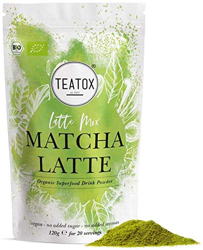 Teatox MATCHA Latte Mix | Bio & Vegan | mit Matcha und Süßholzwurzel | Premium Getränkepulver für Smoothies oder Latte | enthält grüner Tee (mit Koffein) | Superfood ohne Zuckerzusatz | Süßlich herb