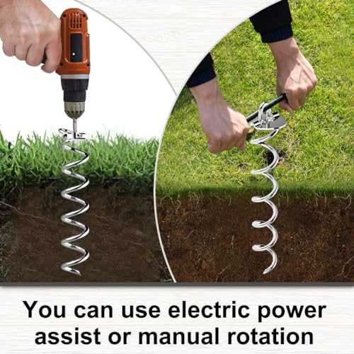 Image of Eurmax USA 4-Pack Spiral Ground Stakes,Anti-Rust High Wind Trampoline Stakes Anchors,Heavy Duty Screw-In Anchor Kit with Tie Down Straps for Dog Tie-out,Trampoline,Tents,Tarps,Carports and more,Silver