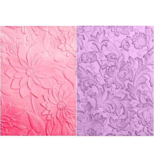 2 carpetas de grabado en relieve 3D para hacer tarjetas, flores, flores, texturas, impresiones, fondo, plantillas de plástico para manualidades, álbumes de recortes y otras manualidades de papel,