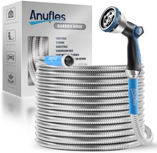 Top 5 Metal Garden Hoses That Will Change Your Watering Game 8 Metal Garden Hose 100FT - Upgraded Kink Free and Rust Resistant Design, Stainless Steel Garden Hose With Solid Fitting and 10-Function Nozzle, Durable and Lightweight Outdoor Hose, Easy To Store