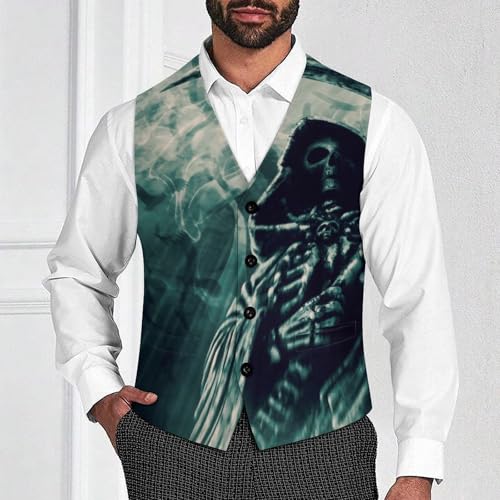 Grim Reaper Men's Suit Vest Slim Fit V-Ncek Waistcoat Business Casual Vest2