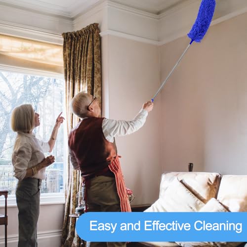 Image of Duster with Extension Pole - Blue | 5-in-1 Kit Dusters for Cleaning, Extendable Duster with 100 Inches, Microfiber Dusters for Ceiling Fans, Furniture, Blinds