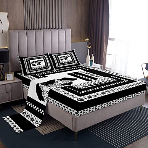 Jungle Bear Sheet Set Black And White Buffalo Plaid Bedding Sets Bear Paw Print Aztec Southwestern Bed Sheets Mandala Gypsy Indian Boho Chic Top Flat Sheet Fitted Sheet With 2 Pillow Cases Full #TOP26