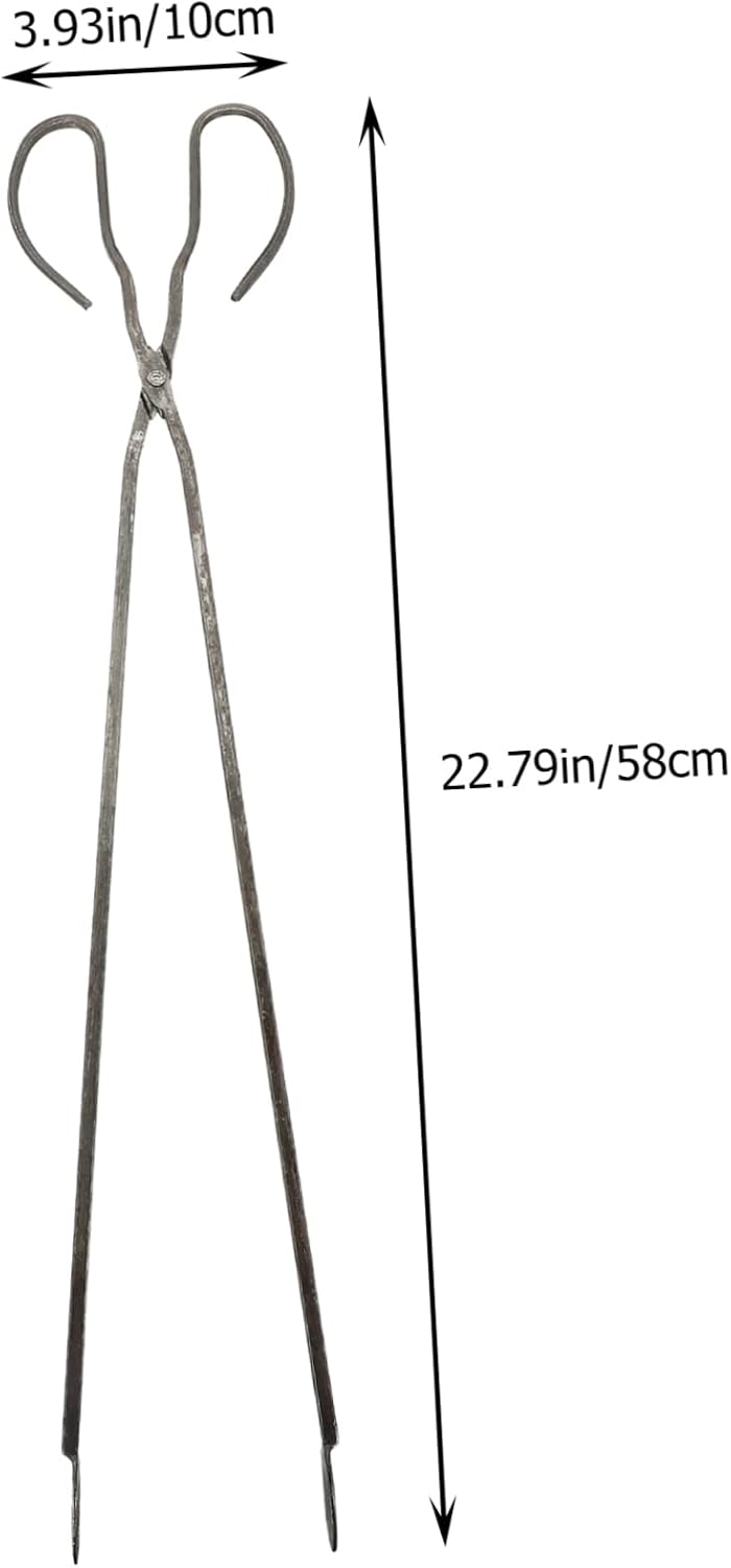 2Pcs Charcoal Tongs for Barbecue and Fireplace Long Handle Iron Garbage Clips Heat-Resistant Outdoor Cooking Tongs Flat Head Design