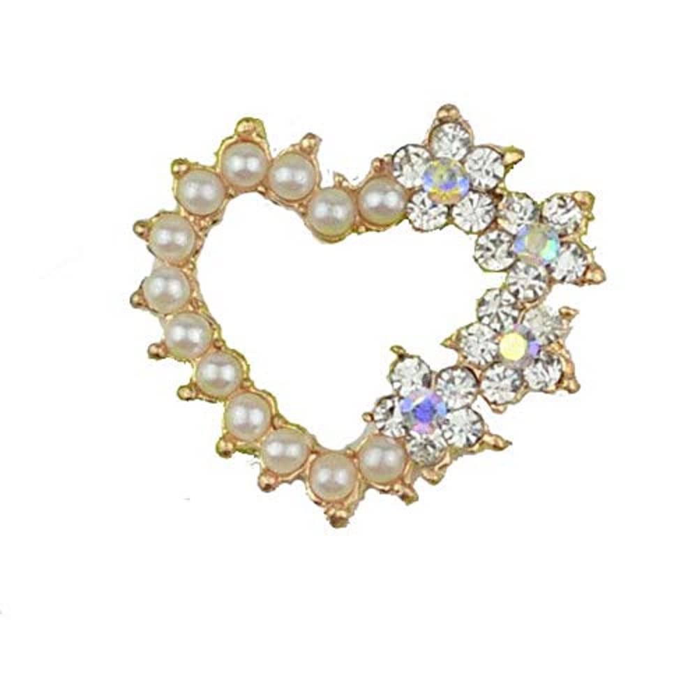 Syntego Gold 10 X Rose Heart Shaped Ab Diamante And Pearl Cluster Embellishments, Great For Crafts, Wedding Invitations, Cards