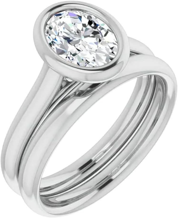 GOLDEN JEWEL Oval Cut Moissanite Promise Rings Set Colorless Solitaire Bezel Wedding Rings Handmade Propose Gift for Her, 925 Silver/10K/14K/18K Gold