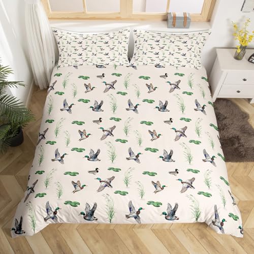 Erosebridal Mallard Duck Duvet Cover Full Duck Hunting Themed Baby Comforter Cover for Kids Boys Girls Mallard Duck Nursery Decor Bedding Set Wildlife Flying Duck Quilt Cover