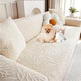 Couch Covers for Sofa, Boho 3D Floral Couch Protector for Dogs, Soft Sofa Covers Washable Sectional Couch Slipcover with 2 Pillow Covers 18x18 (Cream White, L)