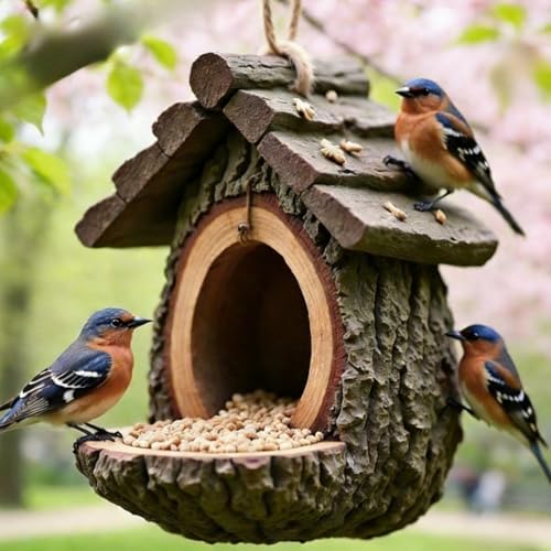 Mangeoire oiseaux extérieure résine imperméable lot de 2 décoration de jardin