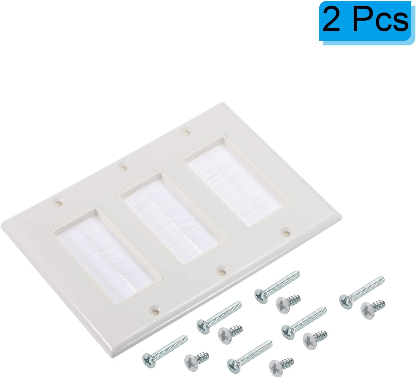 PATIKIL Brush Wall Plate Decoration Wall Panel Cable Pass Through Three Gang 163mmx114mm White for Low-Voltage Cables Pack of 2 image 3