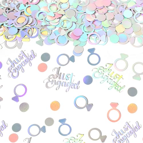 Vofrise 230PC Just Engaged Confetti for Engagement Party Decorations, Wedding Tables, Ring Scatters - Iridescent Themed Bridal Shower, Bachelorette, Hen Party Decor
