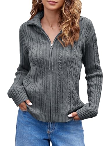 Saodimallsu Womens Cable Knit Cardigan Zip Up...