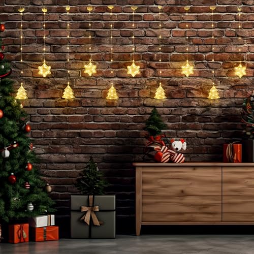 BLOOMWIN Christmas Window Lights Indoor - 2M 160 LED Christmas Window Decorations, Snowflake Curtain Hanging Fairy String Icicle Lights for Xmas Noel Bedroom Holiday Home Outdoor, Warm White USB - image 9