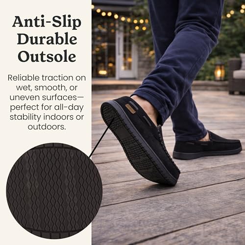 Image of Dearfoams Men's Keaton Moccasin House Shoes With Memory Foam, Indoor Slippers With Wide Widths